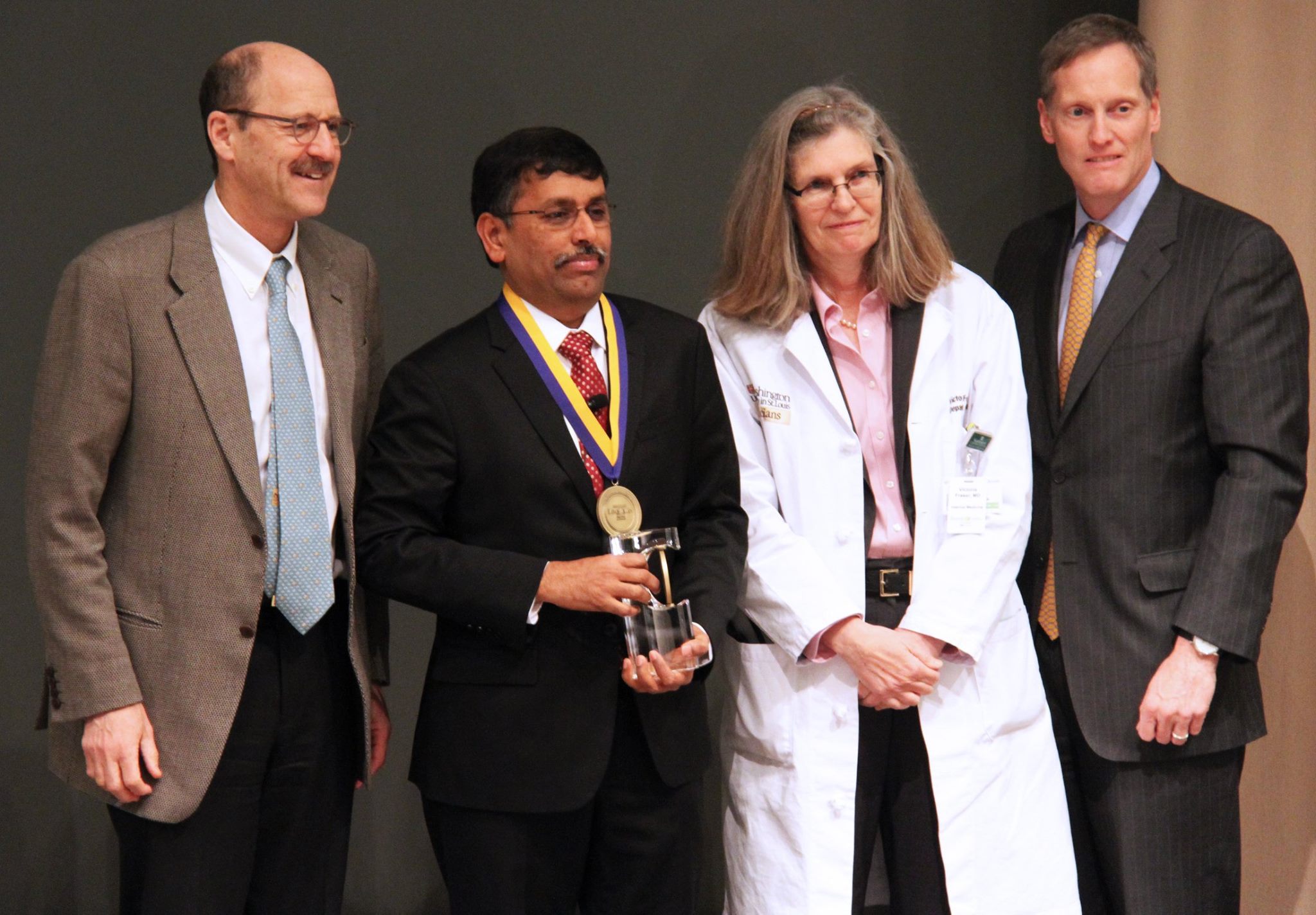 Ramaswamy Govindan, MD, (second from left) was been named the Anheuser-Busch Endowed Chair in Medical Oncology during an installation ceremony on Jan. 12. 