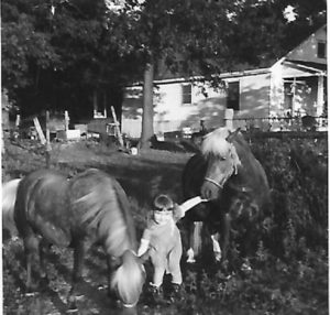 Marsha Morlan as a little girl and two ponies.